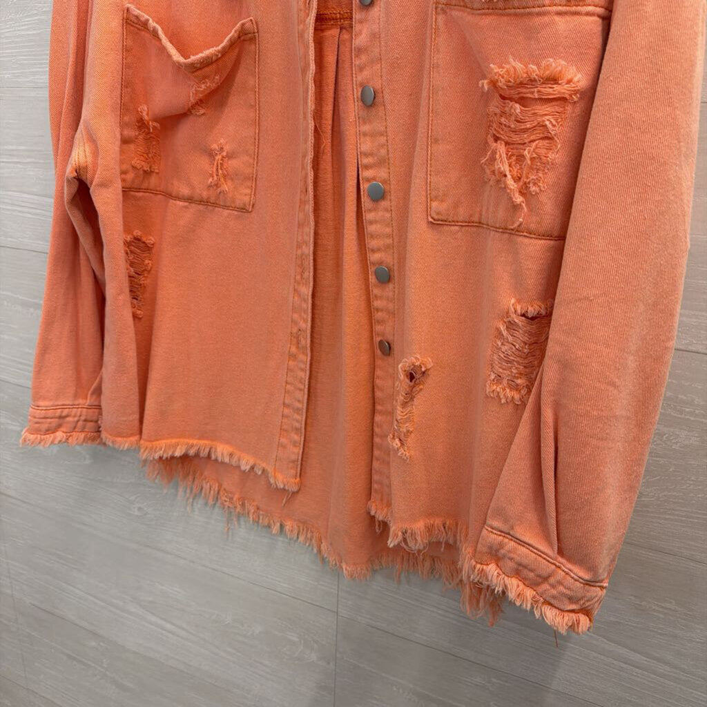 POL Pink Distressed Denim Shacket Medium