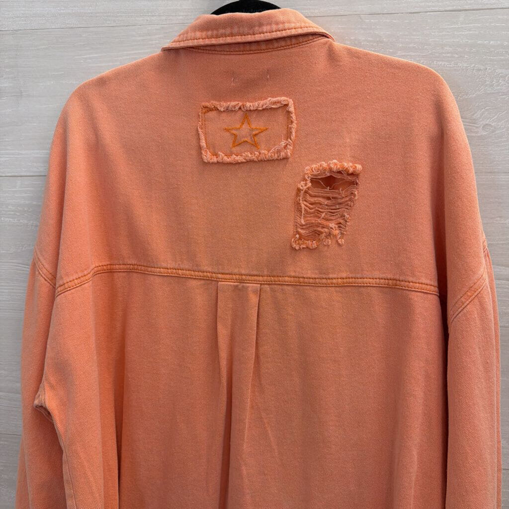 POL Pink Distressed Denim Shacket Medium