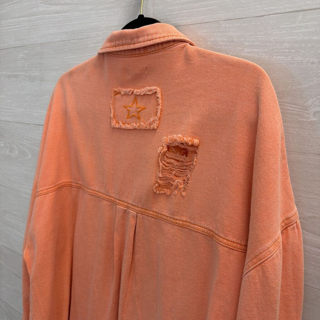 POL Pink Distressed Denim Shacket Medium