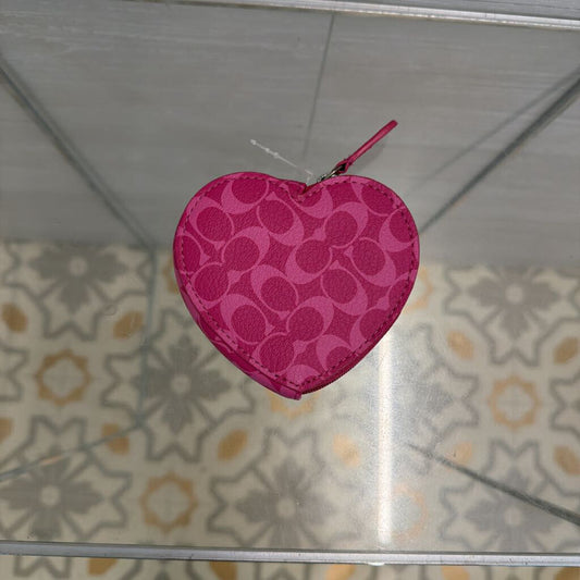 Coach Pink Monogram Leather Heart Shaped Coin Purse