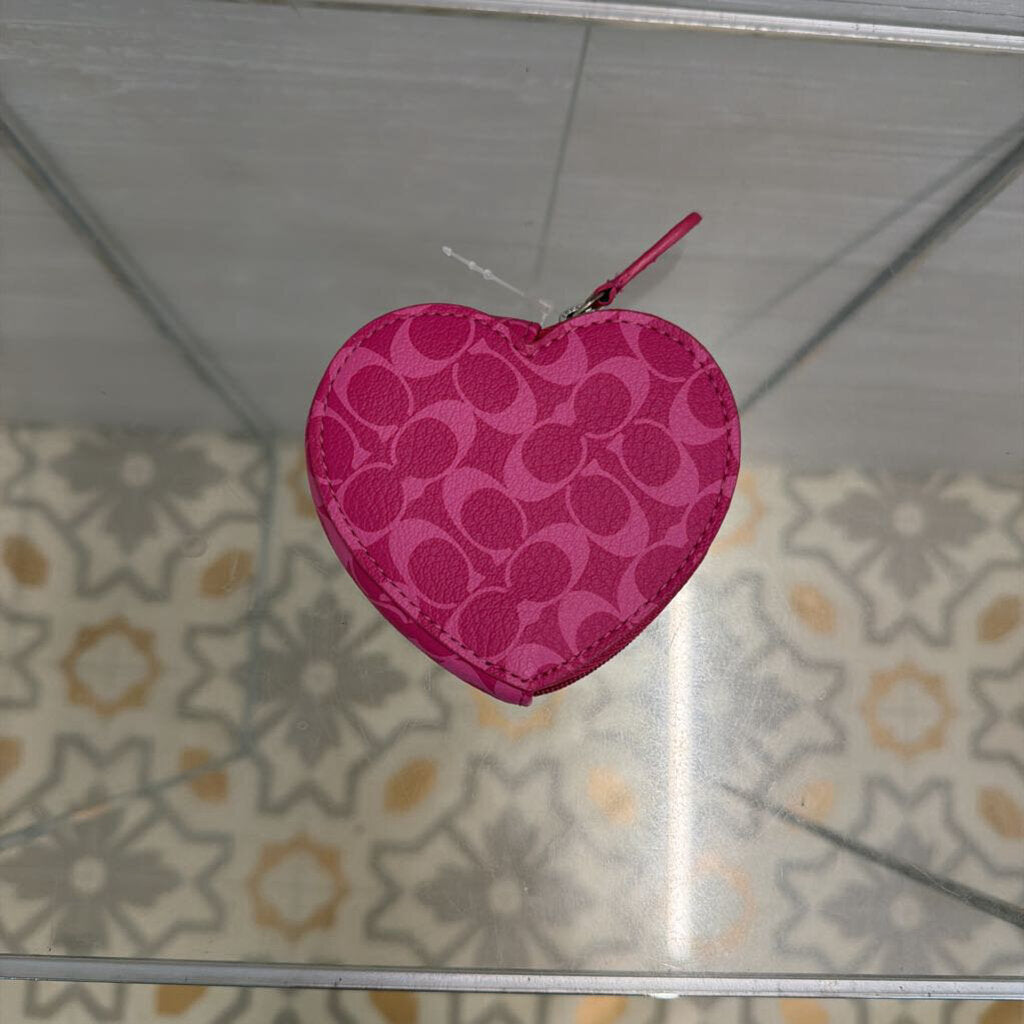 Coach Pink Monogram Leather Heart Shaped Coin Purse