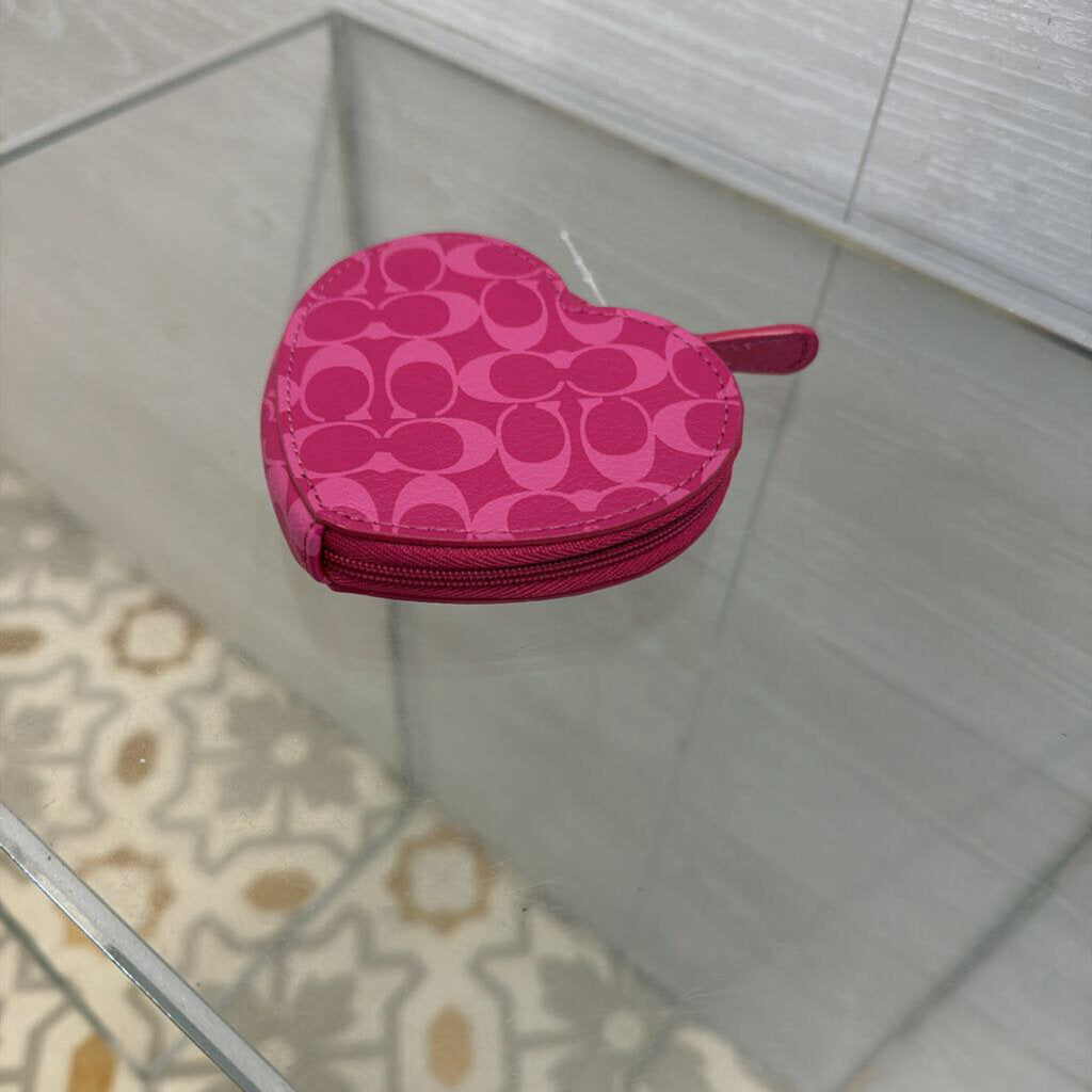 Coach Pink Monogram Leather Heart Shaped Coin Purse