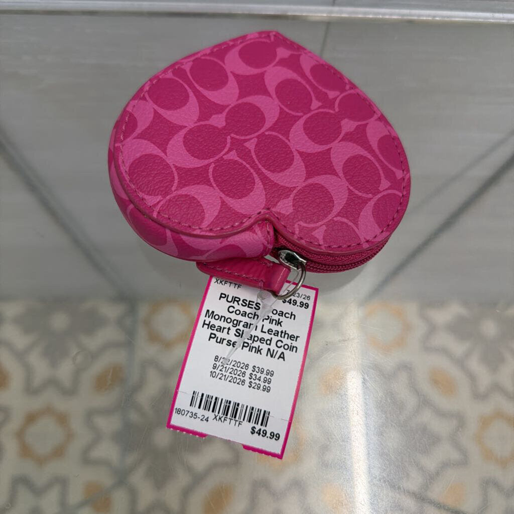Coach Pink Monogram Leather Heart Shaped Coin Purse