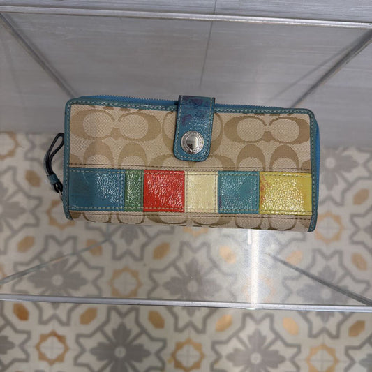 Coach Brown/ Multi Signature Patchwork Clutch Wallet