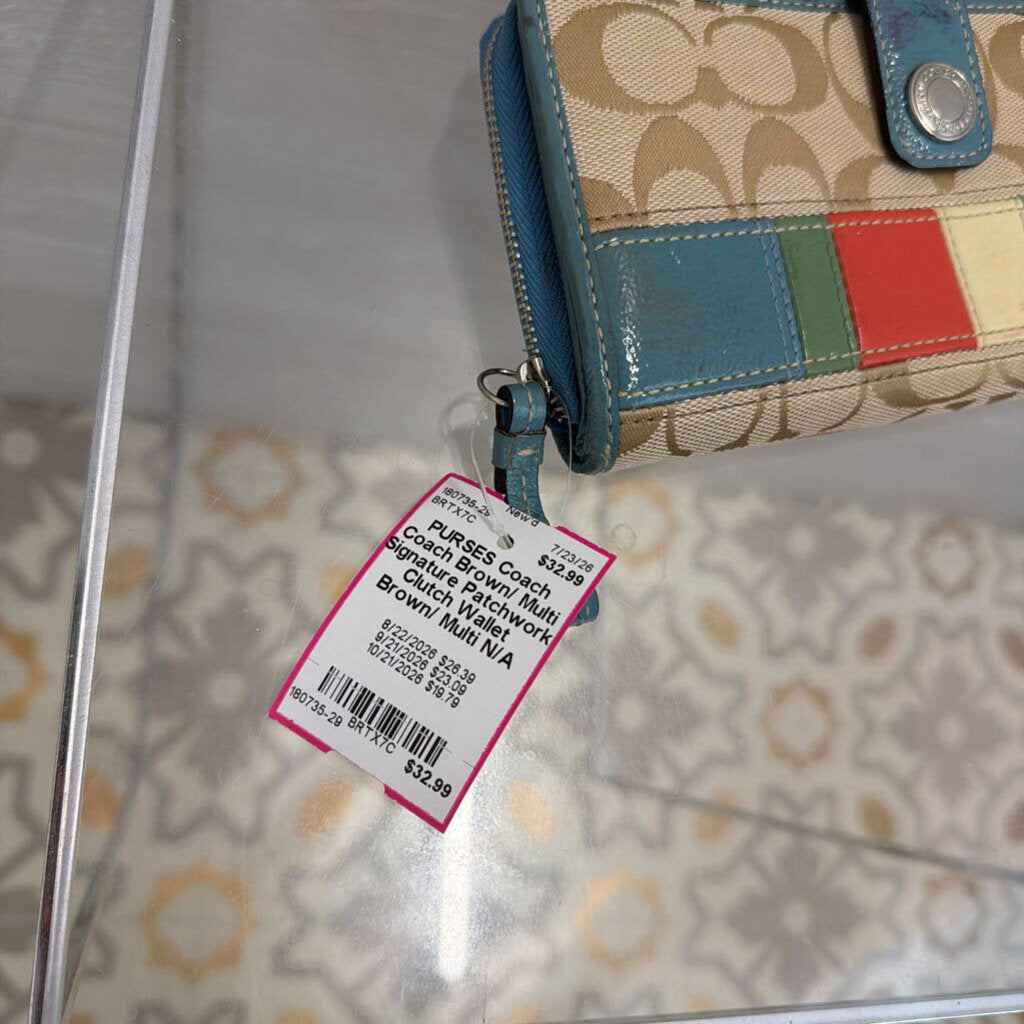 Coach Brown/ Multi Signature Patchwork Clutch Wallet