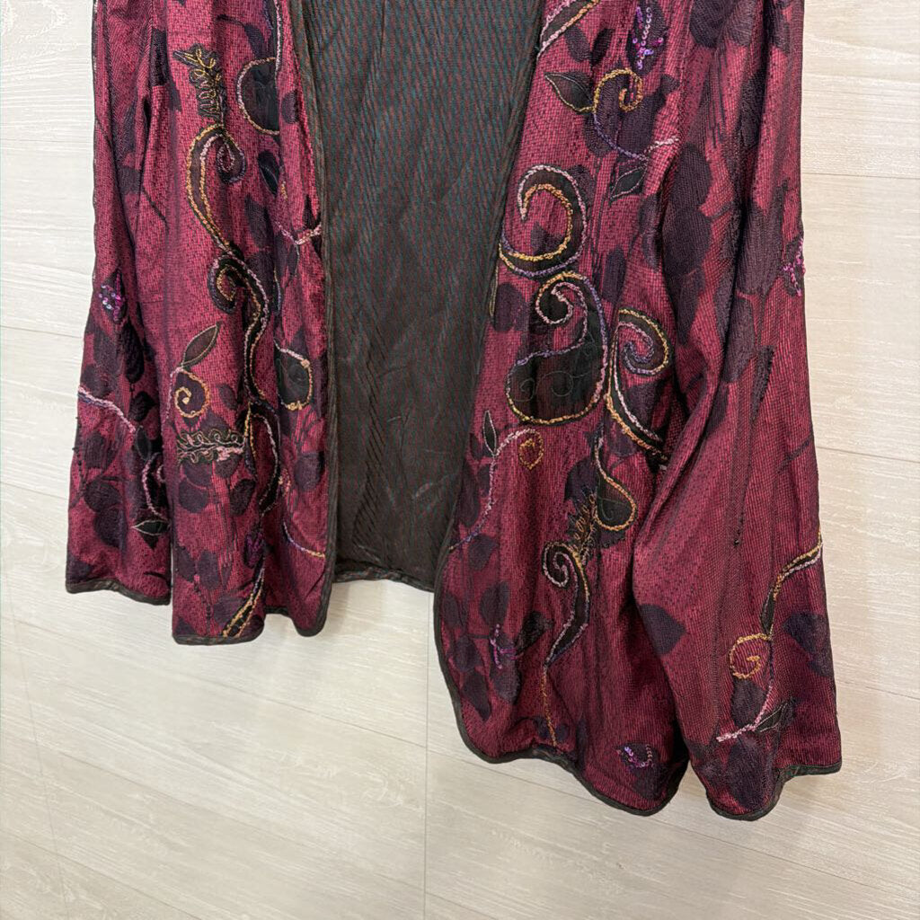Mirasol Purple Embroidered Print Open Front Jacket Top 1X