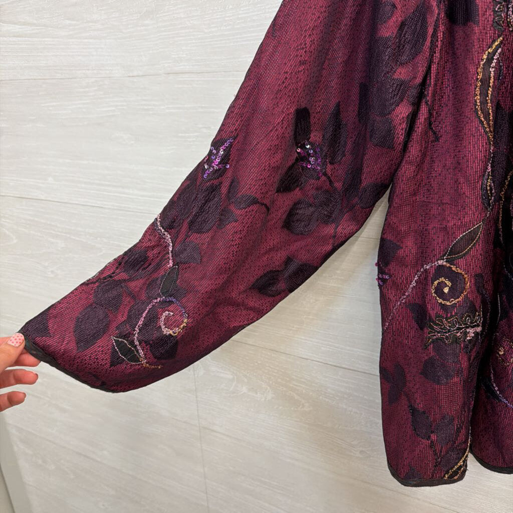 Mirasol Purple Embroidered Print Open Front Jacket Top 1X