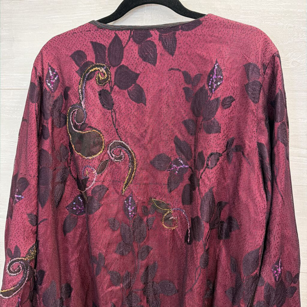 Mirasol Purple Embroidered Print Open Front Jacket Top 1X