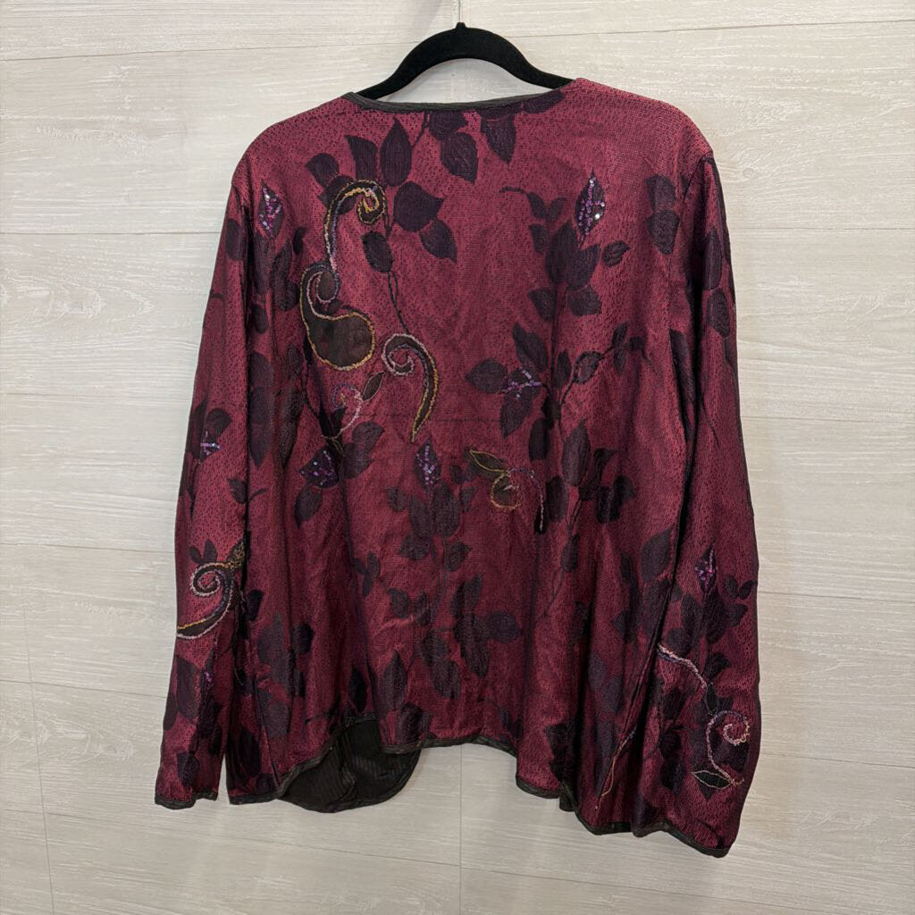 Mirasol Purple Embroidered Print Open Front Jacket Top 1X