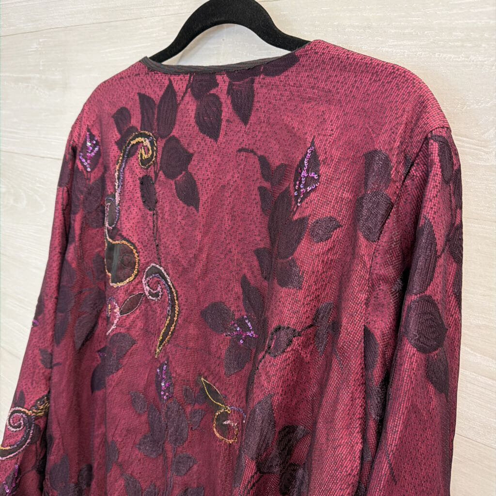 Mirasol Purple Embroidered Print Open Front Jacket Top 1X
