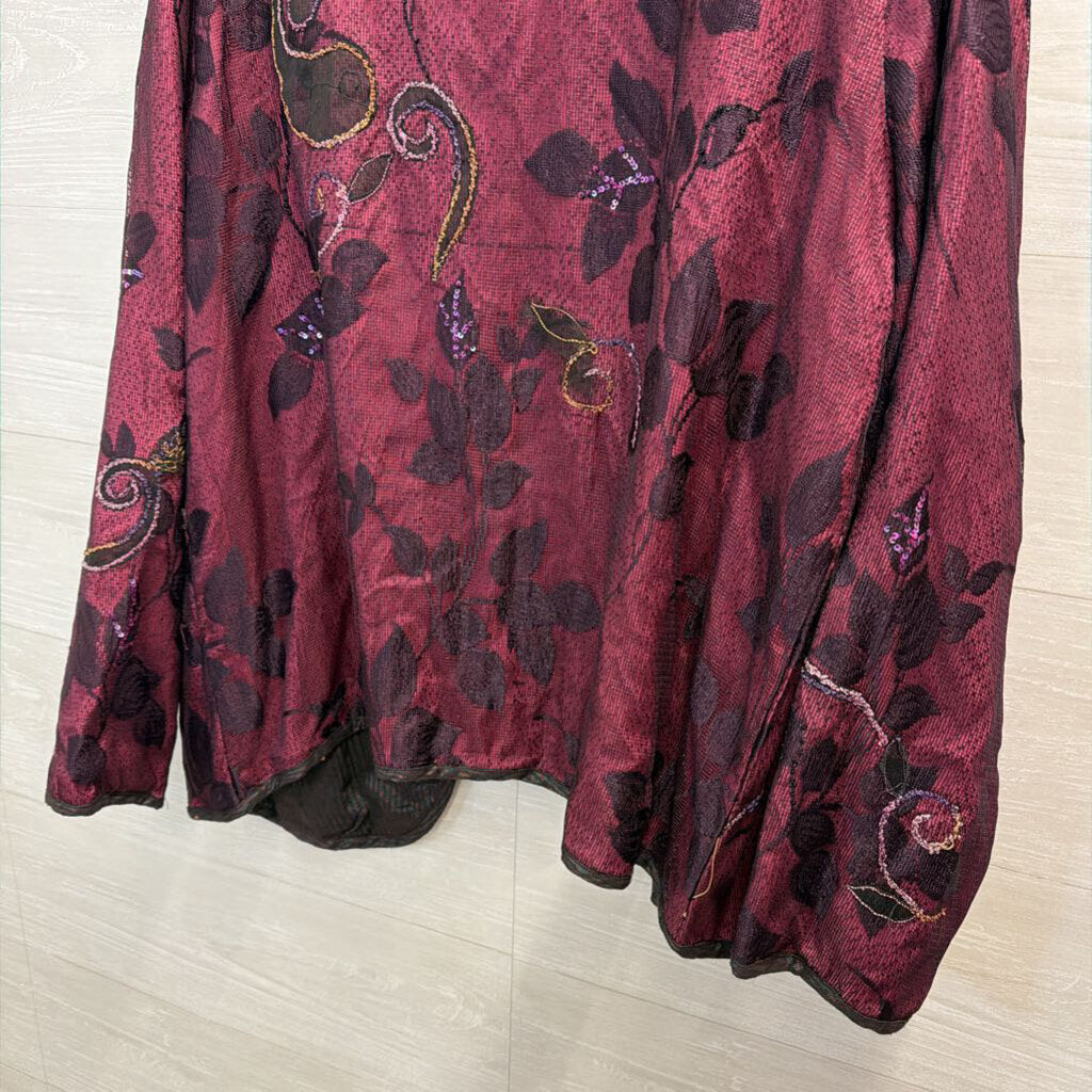 Mirasol Purple Embroidered Print Open Front Jacket Top 1X