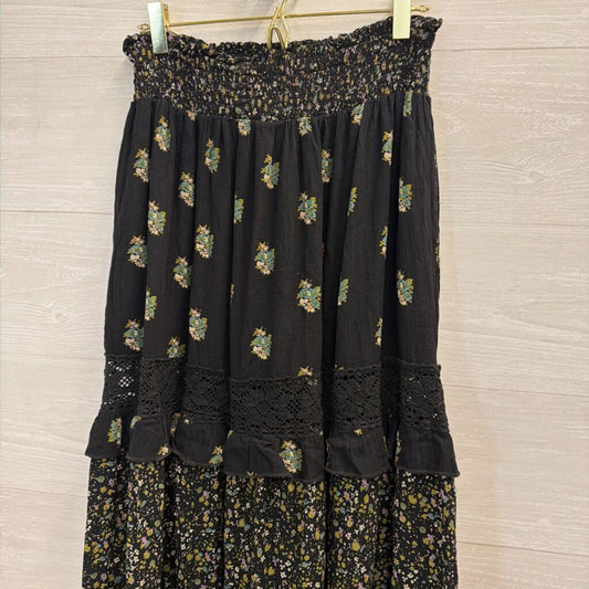 Angie Black/ Multi Print Tiered Maxi Skirt Medium