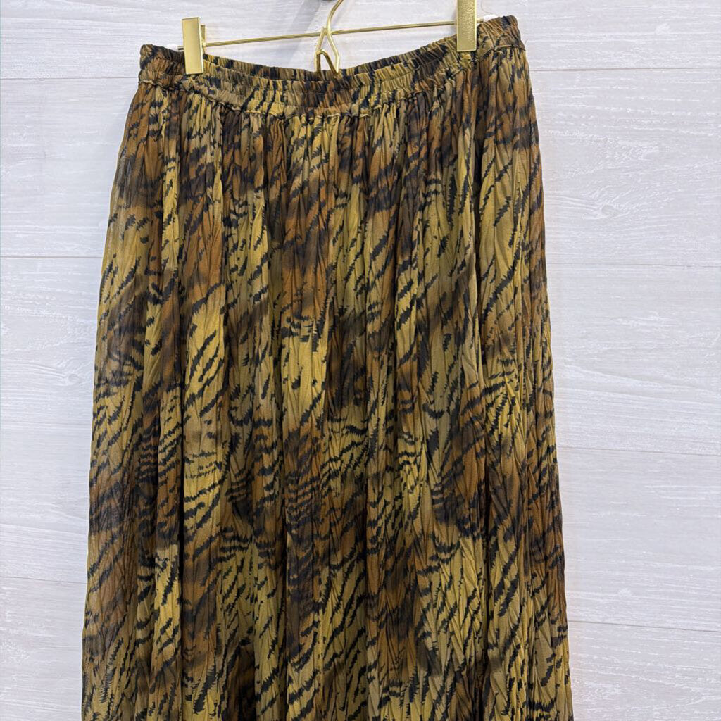 Vintage Effeci Green/ Black Print Maxi Skirt Small