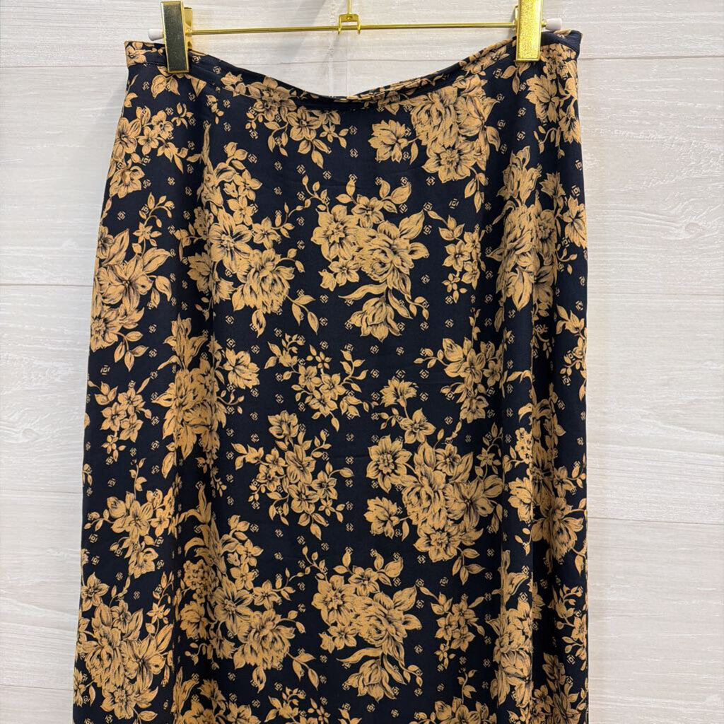 Talbots Navy/ Beige Floral Print Maxi Skirt 10