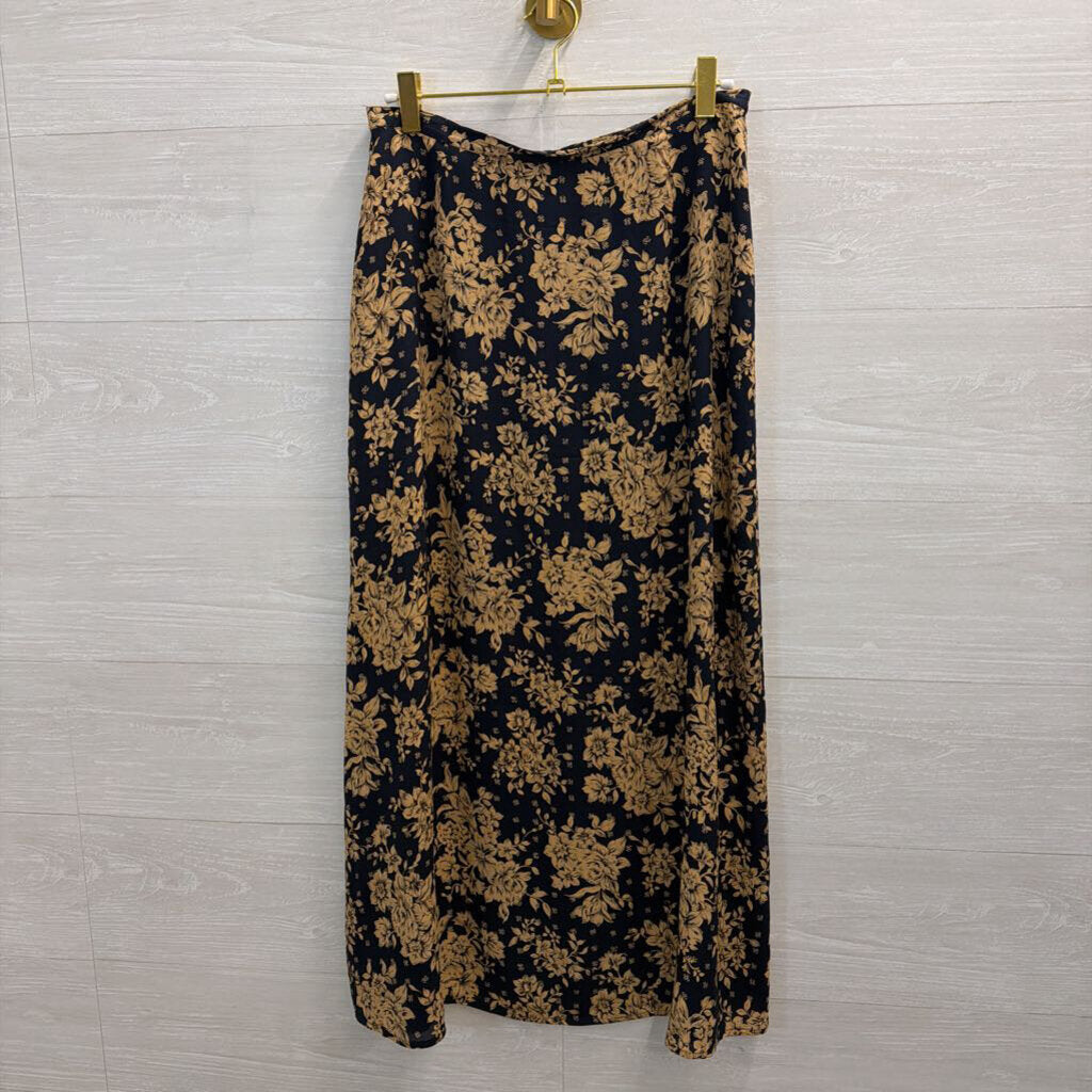 Talbots Navy/ Beige Floral Print Maxi Skirt 10