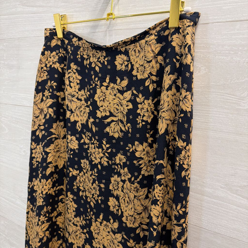 Talbots Navy/ Beige Floral Print Maxi Skirt 10