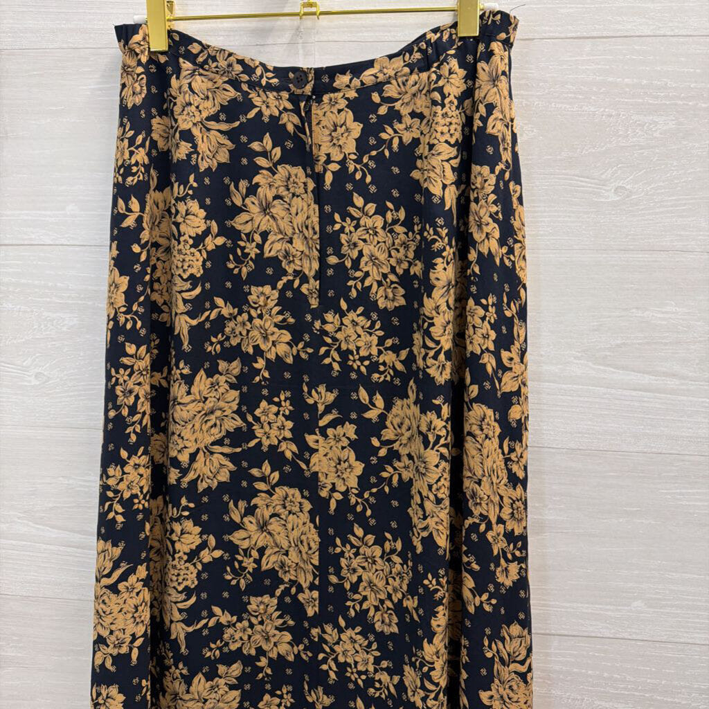 Talbots Navy/ Beige Floral Print Maxi Skirt 10