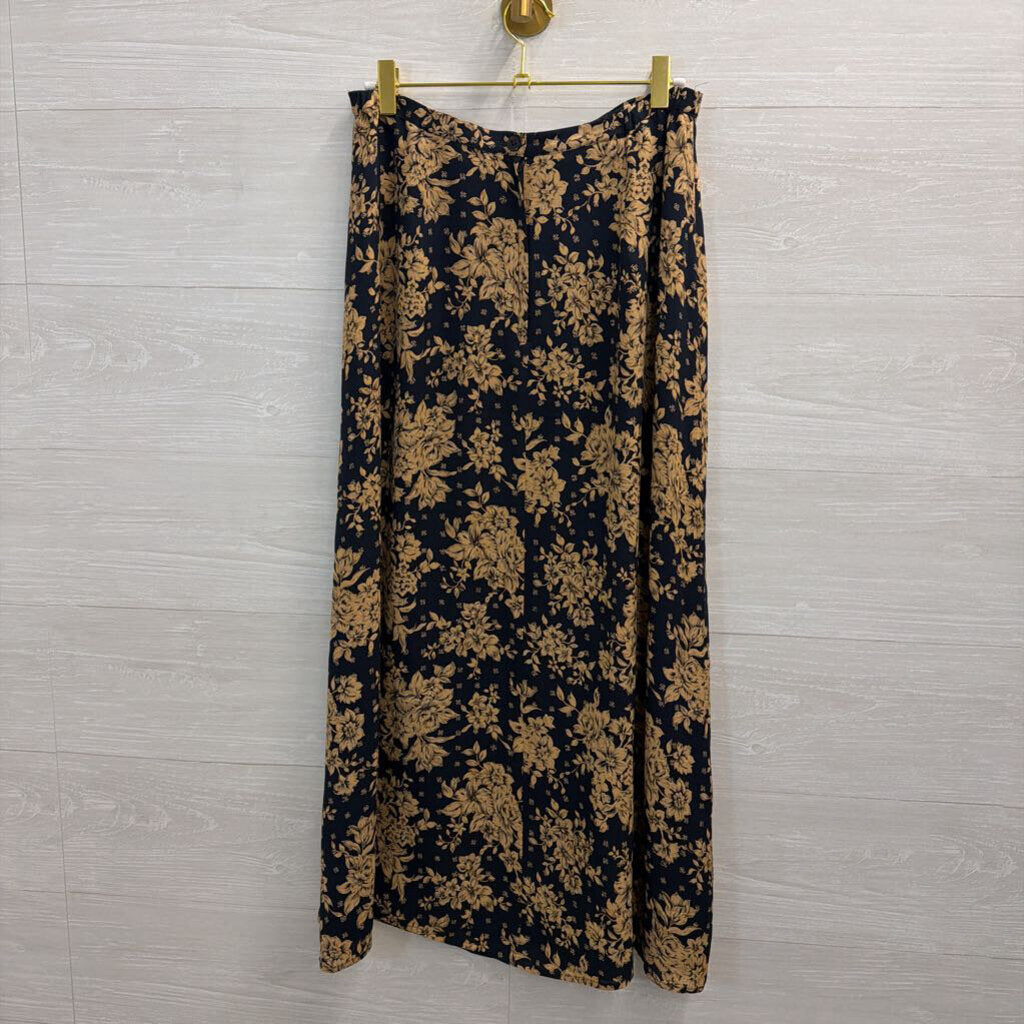 Talbots Navy/ Beige Floral Print Maxi Skirt 10