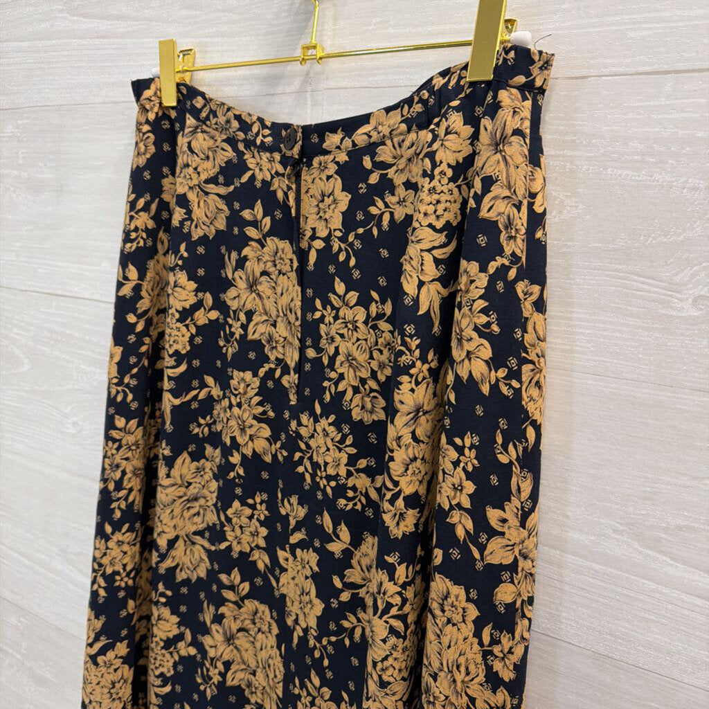 Talbots Navy/ Beige Floral Print Maxi Skirt 10
