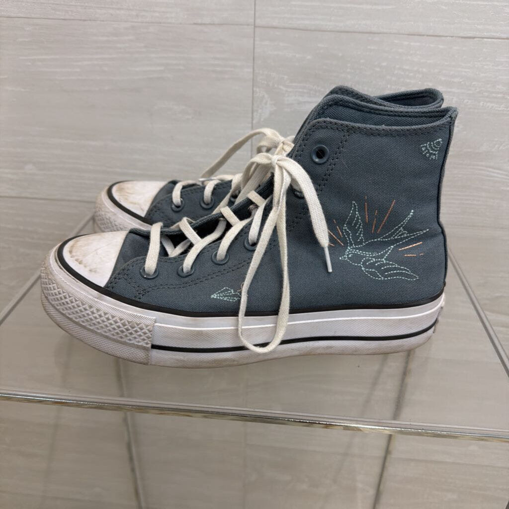 Converse All Star Blue Embroidered Lift Platform High Top Sneakers 7.5