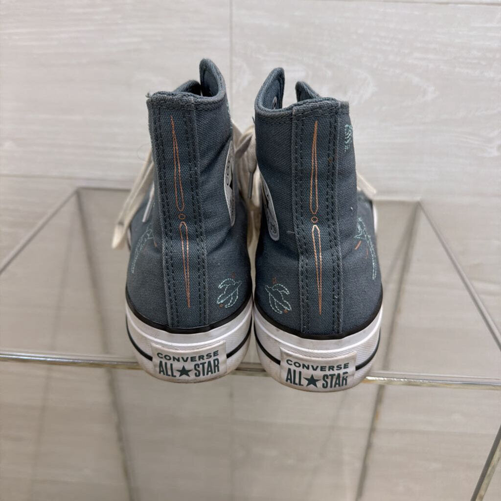 Converse All Star Blue Embroidered Lift Platform High Top Sneakers 7.5