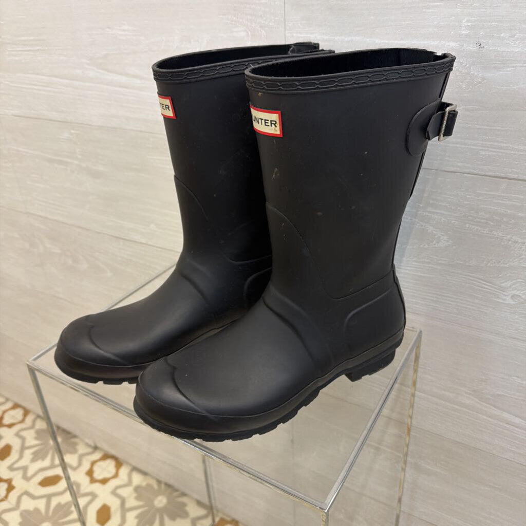 Hunter Matte Black Original Back Adjustable Short Rain Boots 9