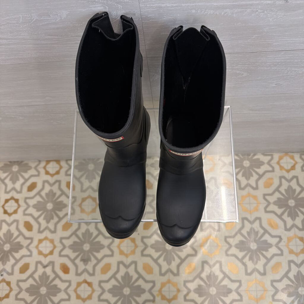 Hunter Matte Black Original Back Adjustable Short Rain Boots 9