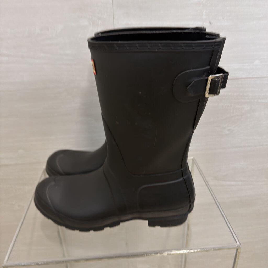 Hunter Matte Black Original Back Adjustable Short Rain Boots 9