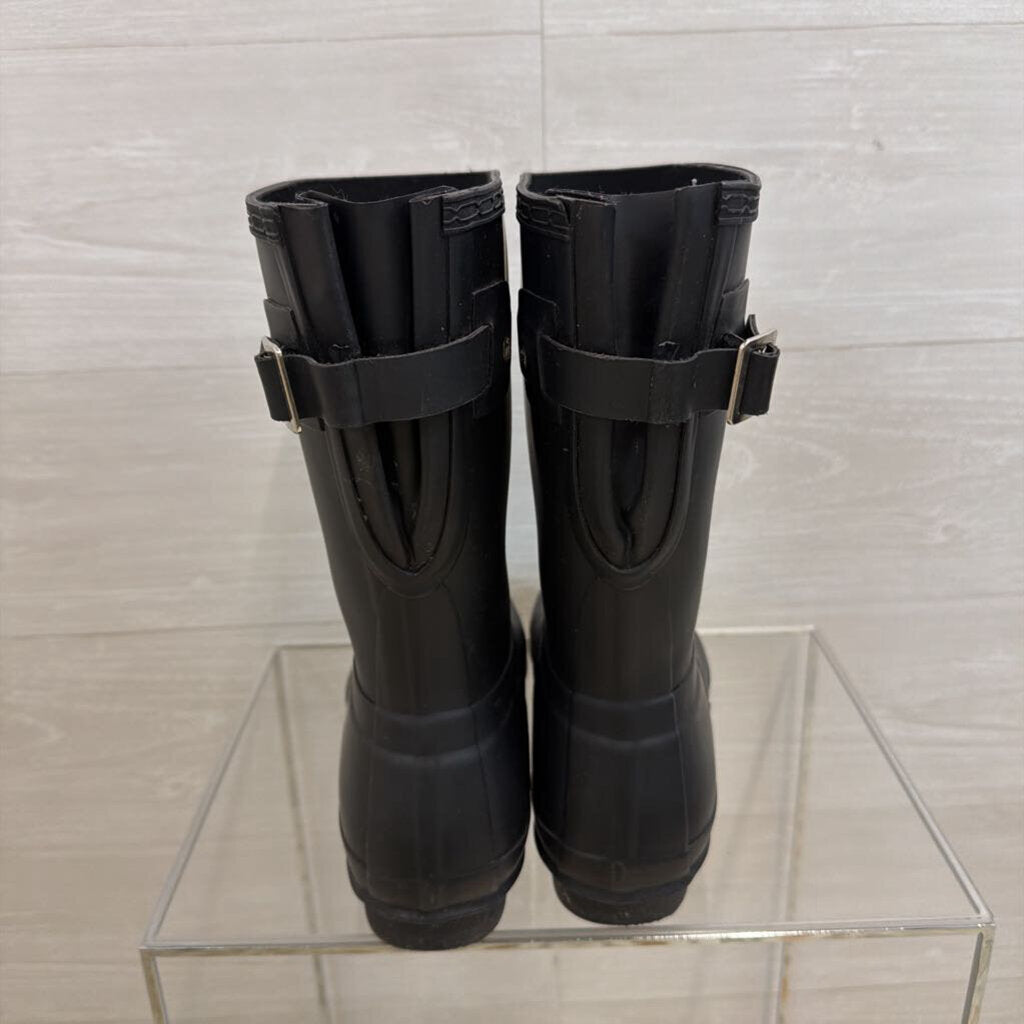 Hunter Matte Black Original Back Adjustable Short Rain Boots 9