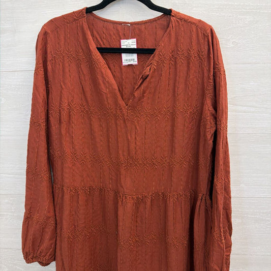 Brown Embroidered Long Sleeve Dress Large