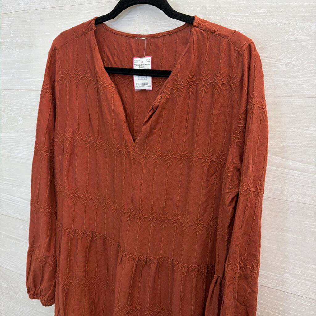 Brown Embroidered Long Sleeve Dress Large