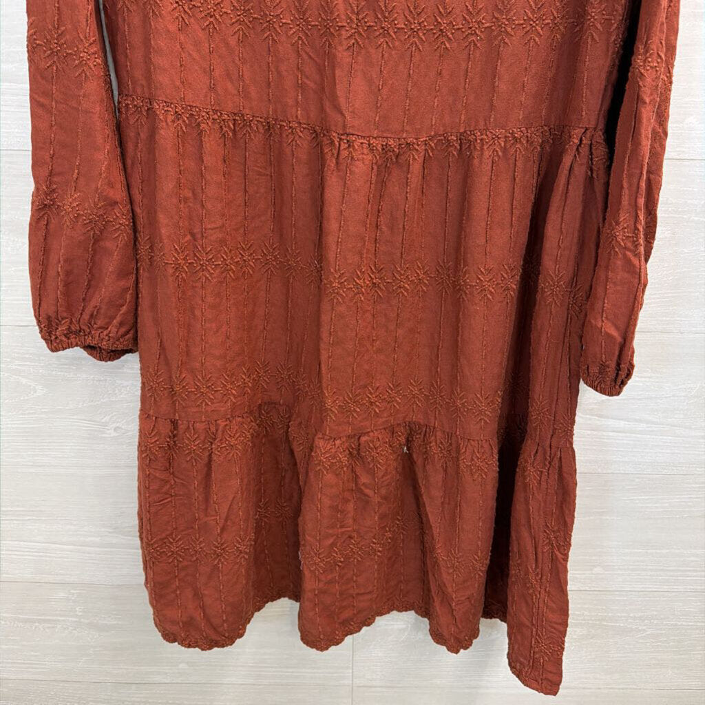 Brown Embroidered Long Sleeve Dress Large
