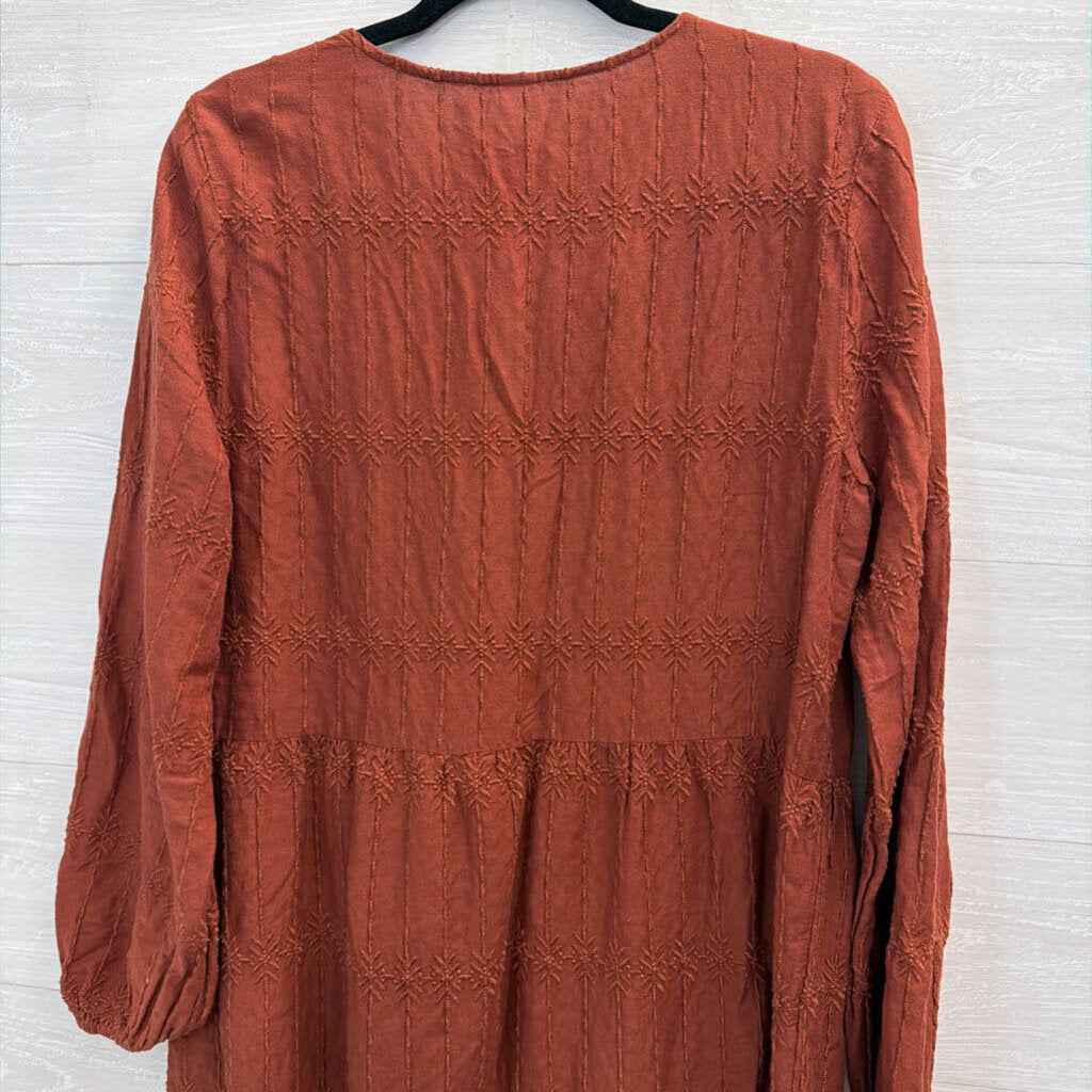 Brown Embroidered Long Sleeve Dress Large