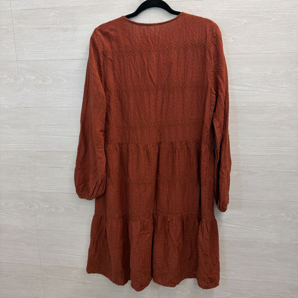 Brown Embroidered Long Sleeve Dress Large