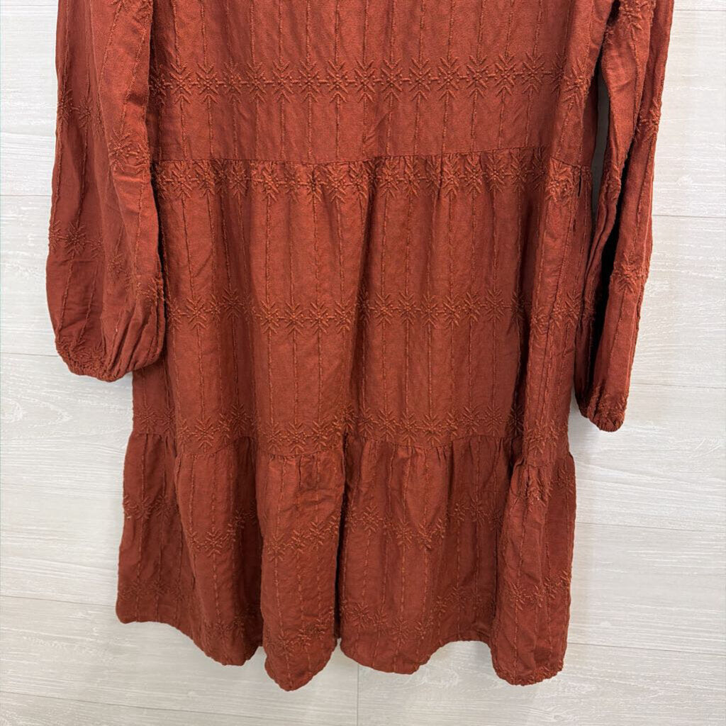 Brown Embroidered Long Sleeve Dress Large