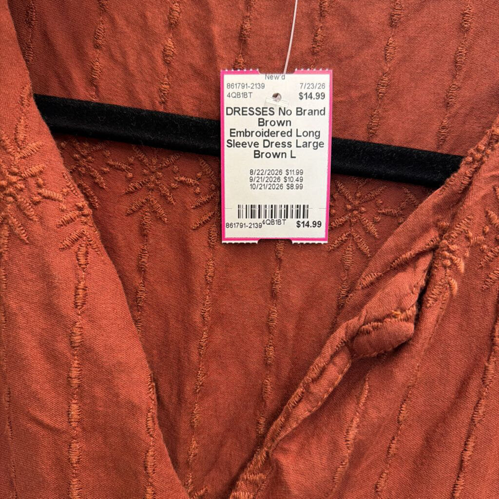 Brown Embroidered Long Sleeve Dress Large