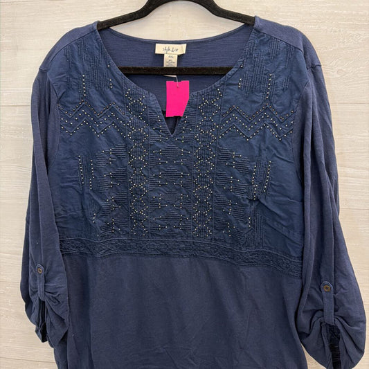 Style and Co Navy/ Silver Long Sleeve Top XXL