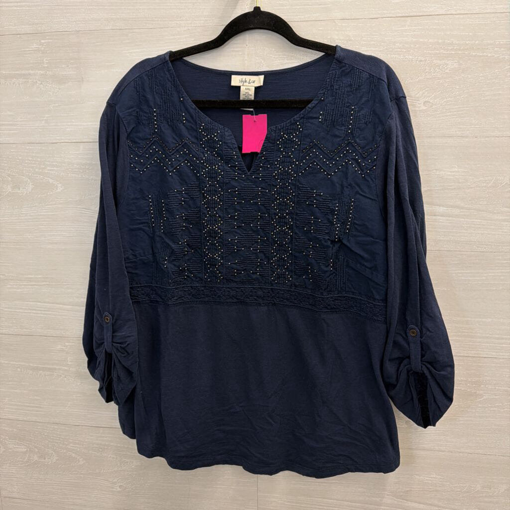 Style and Co Navy/ Silver Long Sleeve Top XXL