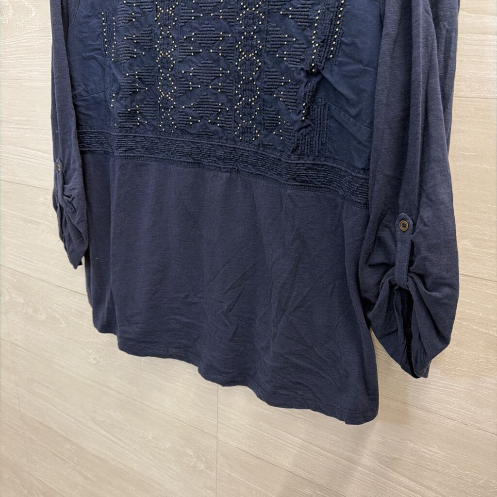 Style and Co Navy/ Silver Long Sleeve Top XXL