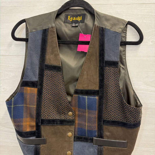 Vintage Learsi Black Leather/ Multi Patchwork Vest Large