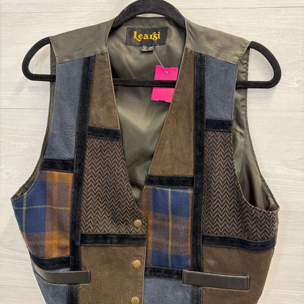 Vintage Learsi Black Leather/ Multi Patchwork Vest Large