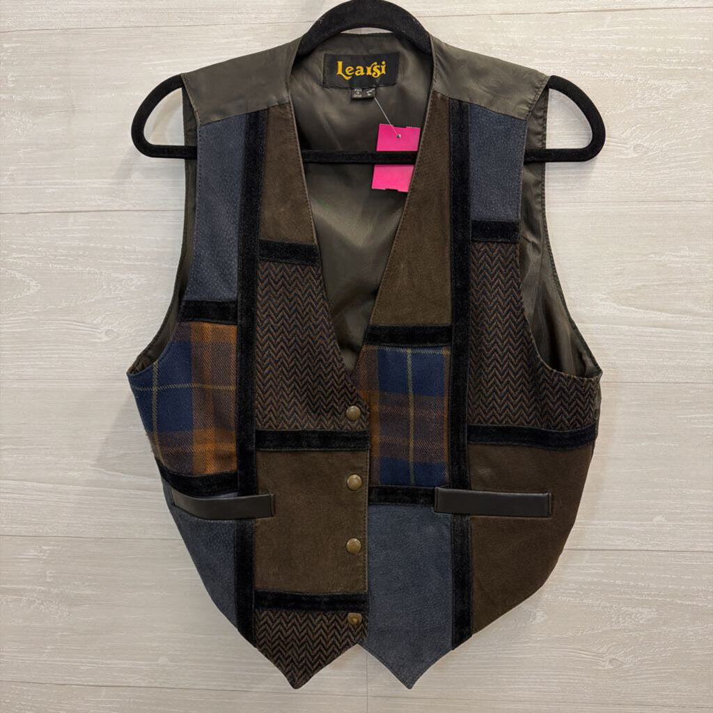 Vintage Learsi Black Leather/ Multi Patchwork Vest Large