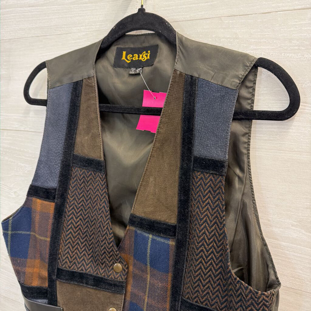 Vintage Learsi Black Leather/ Multi Patchwork Vest Large