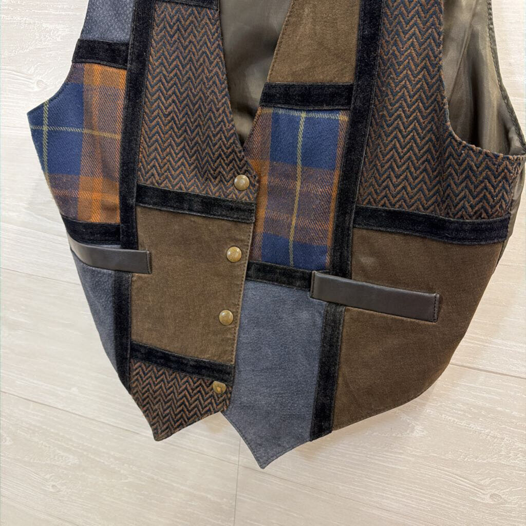 Vintage Learsi Black Leather/ Multi Patchwork Vest Large
