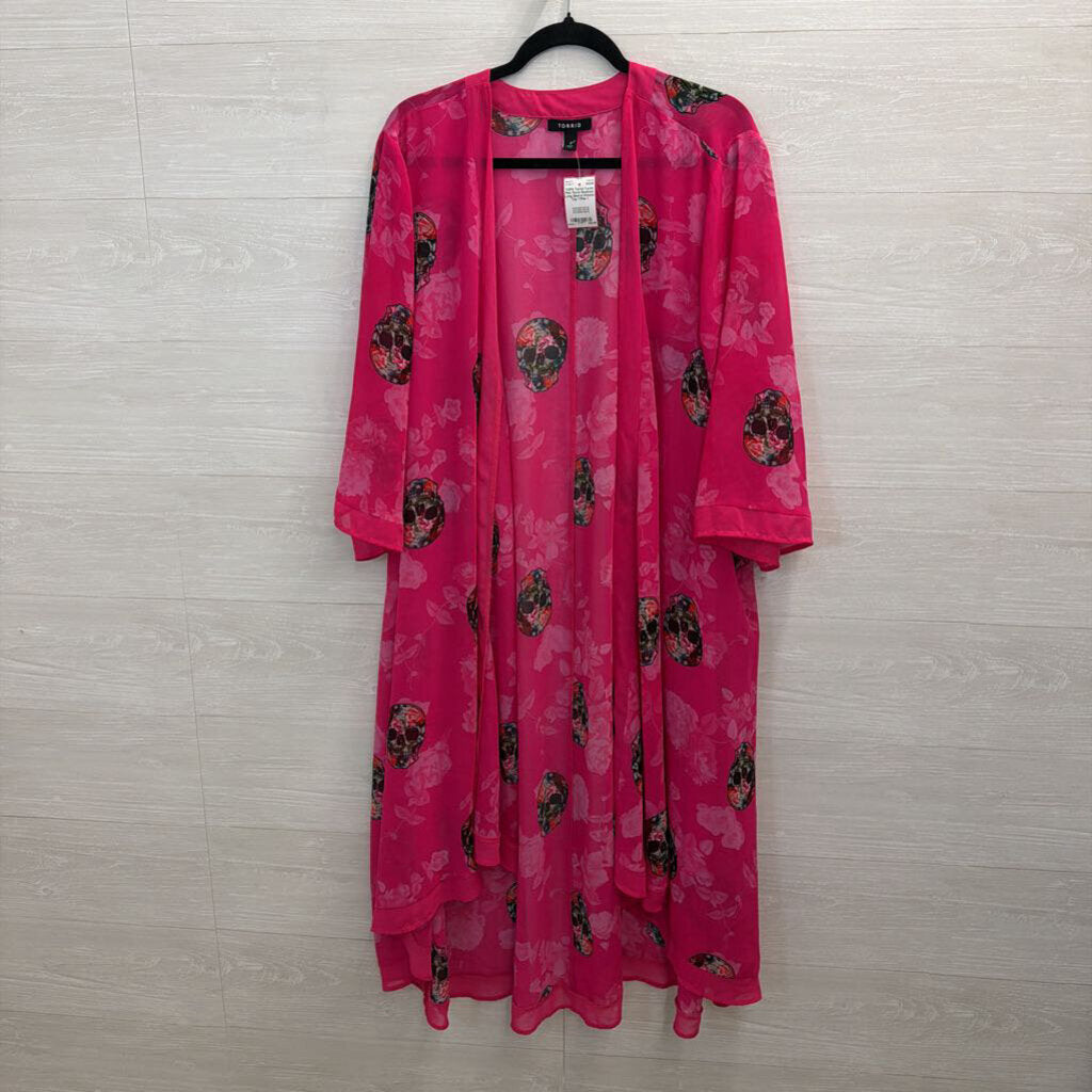 Torrid Pink Floral Skeleton Long Sleeve Kimono Top 1