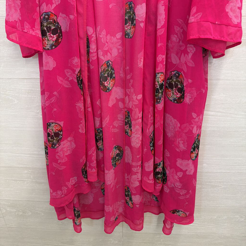 Torrid Pink Floral Skeleton Long Sleeve Kimono Top 1