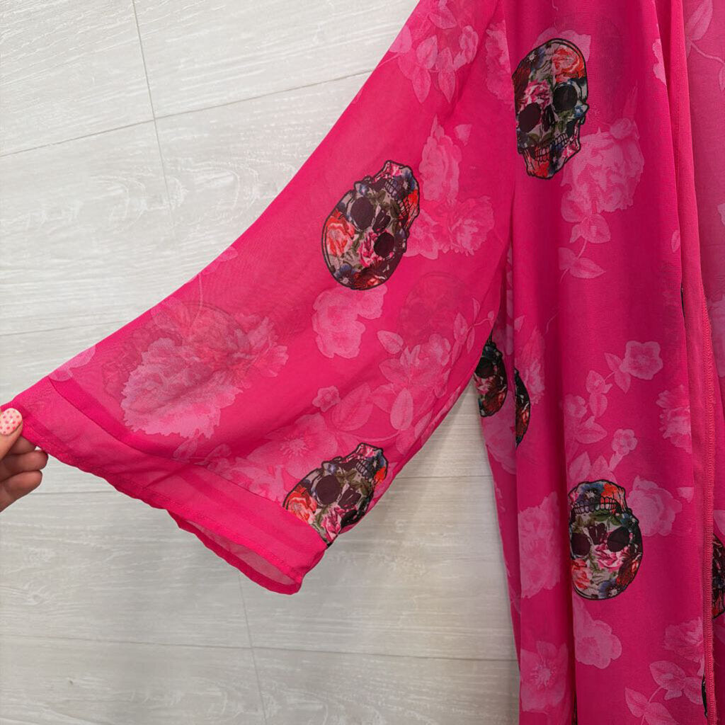 Torrid Pink Floral Skeleton Long Sleeve Kimono Top 1