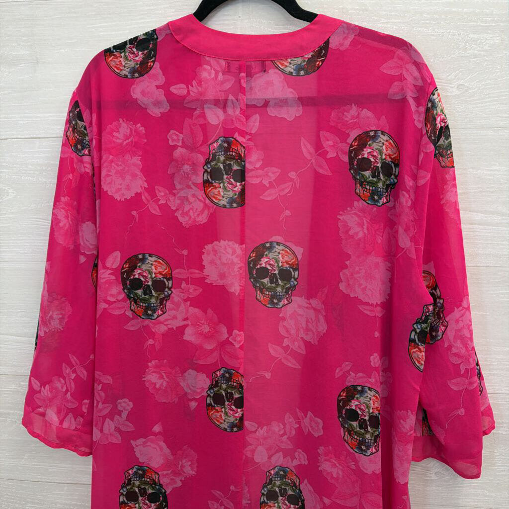 Torrid Pink Floral Skeleton Long Sleeve Kimono Top 1