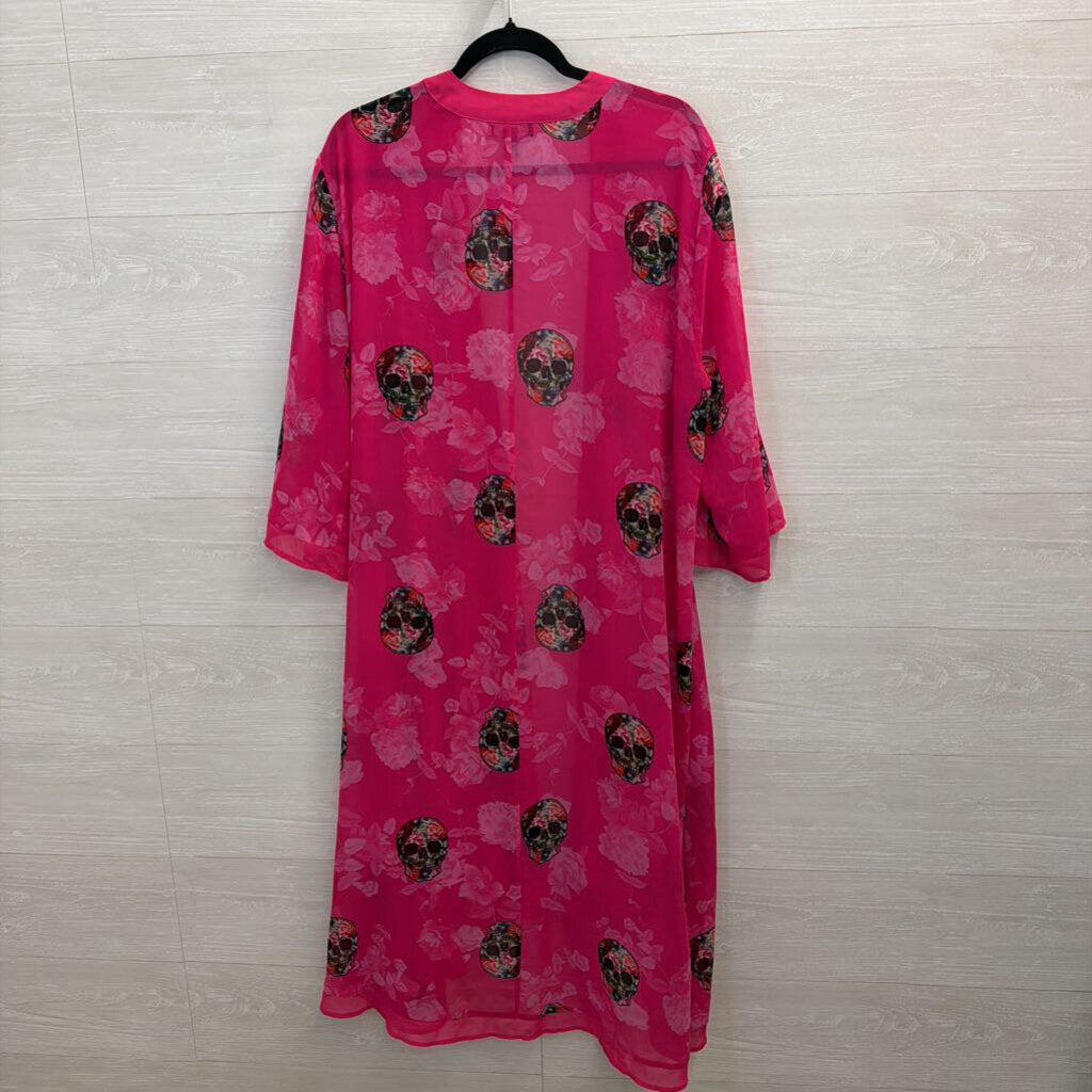 Torrid Pink Floral Skeleton Long Sleeve Kimono Top 1