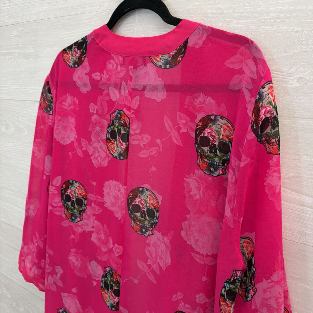 Torrid Pink Floral Skeleton Long Sleeve Kimono Top 1